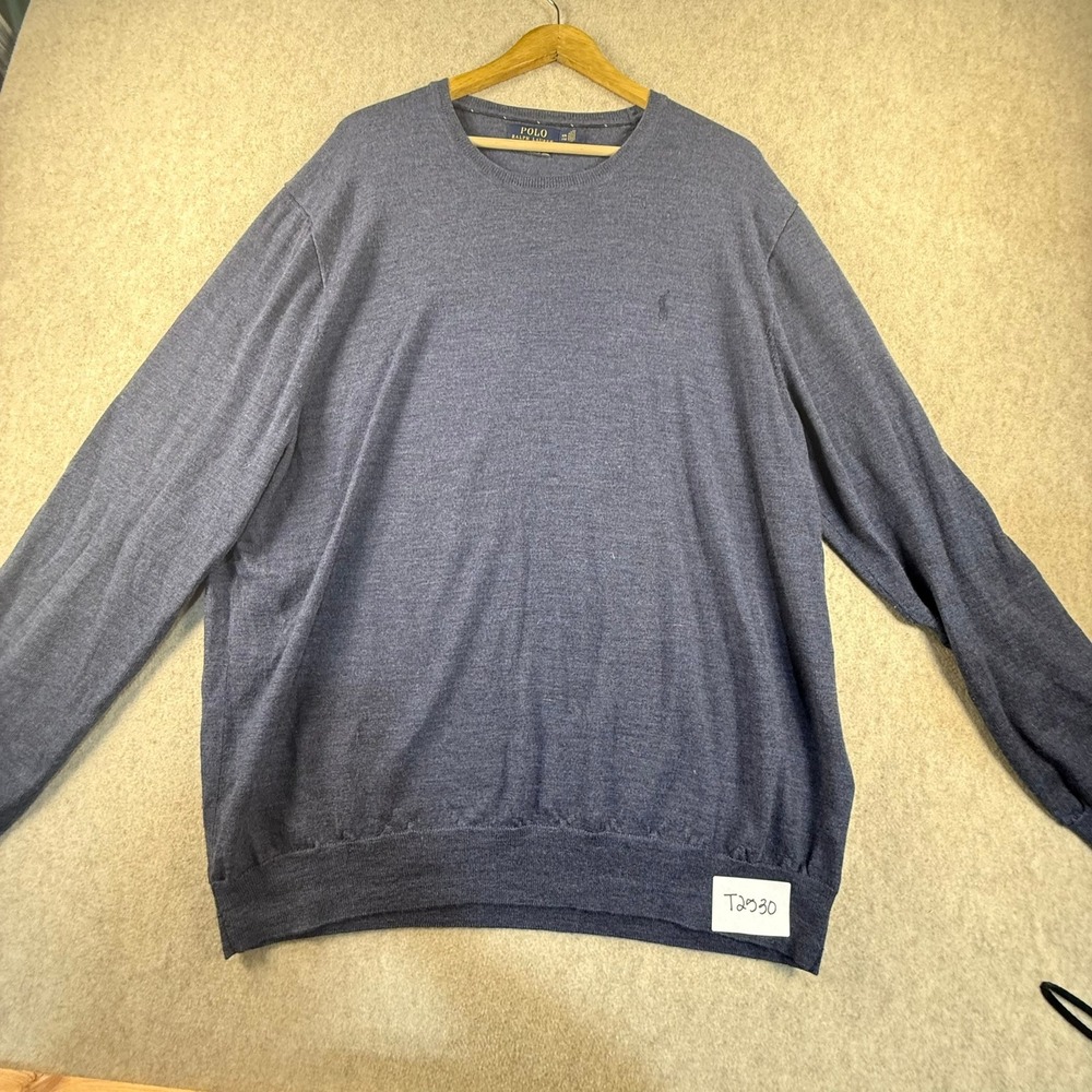 Polo Ralph Lauren Mens XXL Blue Heathered Crewneck Knit Sweater Long Sleeve Pony